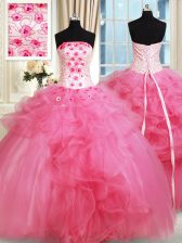 Custom Design Sleeveless Lace Up Floor Length Beading and Appliques and Ruffles Vestidos de Quinceanera