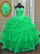 Exquisite Pick Ups Ruffled Halter Top Sleeveless Lace Up Sweet 16 Dress Green Organza