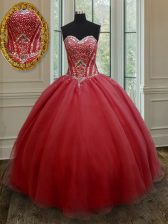 Customized Floor Length Red Vestidos de Quinceanera Organza Sleeveless Beading