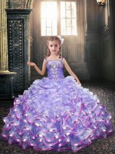  Sleeveless Lace Up Floor Length Beading and Appliques Flower Girl Dresses