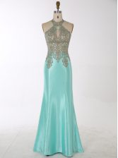 Custom Fit Mermaid Aqua Blue Sleeveless Satin Zipper for Prom and Party
