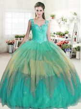 Inexpensive Straps Sleeveless Tulle Quinceanera Dresses Ruffled Layers Zipper