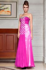 Latest Fuchsia Side Zipper Sweetheart Beading and Ruching Prom Evening Gown Chiffon Sleeveless