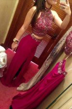 Best Selling Fuchsia High-neck Zipper Beading Homecoming Dress Sleeveless