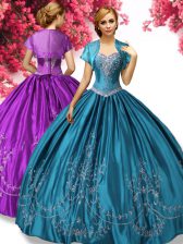Perfect Teal Sweetheart Lace Up Beading and Embroidery Quinceanera Dresses Sleeveless