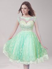 Apple Green A-line Lace Scoop Sleeveless Beading Knee Length Backless 