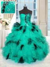  Turquoise Sweetheart Neckline Beading and Ruffles Vestidos de Quinceanera Sleeveless Lace Up
