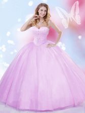 Sleeveless Tulle Floor Length Lace Up Sweet 16 Dress in Lilac with Beading