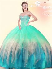 Wonderful Multi-color Lace Up Quinceanera Gowns Beading Sleeveless Floor Length