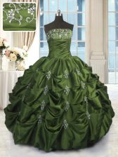  Green Strapless Lace Up Beading and Pick Ups Ball Gown Prom Dress Sleeveless