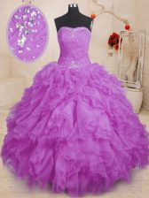Charming Purple Lace Up Vestidos de Quinceanera Beading and Ruffles and Ruching Sleeveless Floor Length