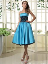  Strapless Sleeveless Satin Prom Dress Lace Zipper