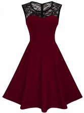 Chic Scoop Knee Length Burgundy Homecoming Dress Satin Sleeveless Lace