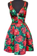 Edgy Mini Length Multi-color Evening Dress V-neck Sleeveless Zipper