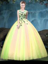  Multi-color Sleeveless Appliques Floor Length Sweet 16 Quinceanera Dress