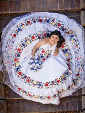 Custom Designed White Sleeveless Beading and Lace and Embroidery Floor Length Quinceanera Dresses