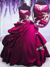  Strapless Sleeveless Taffeta Quince Ball Gowns Embroidery and Pick Ups Lace Up