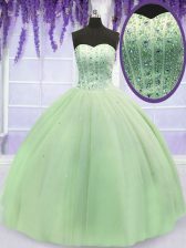  Sweetheart Sleeveless Lace Up Quinceanera Gown Yellow Green Tulle