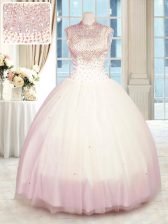 Simple Baby Pink High-neck Zipper Beading Quinceanera Dresses Sleeveless