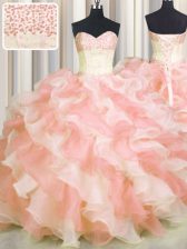  Visible Boning Two Tone Multi-color Lace Up 15 Quinceanera Dress Beading and Ruffles Sleeveless Floor Length