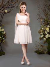 Flare One Shoulder Champagne Zipper Quinceanera Court of Honor Dress Beading and Ruching Sleeveless Mini Length