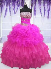 Enchanting Floor Length Multi-color Ball Gown Prom Dress Organza Sleeveless Beading and Ruffled Layers and Pick Ups