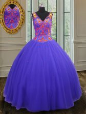  V-neck Sleeveless Tulle Ball Gown Prom Dress Beading Zipper