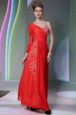 Low Price Coral Red Long Sleeves Chiffon Side Zipper Prom Dresses for Prom and Party