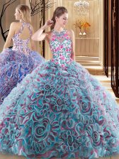 Popular Sleeveless Sweep Train Criss Cross Ruffles and Pattern Sweet 16 Dress