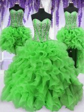  Four Piece Sweetheart Neckline Beading and Ruffles Quinceanera Gown Sleeveless Lace Up