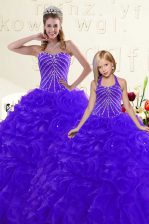 Fashion Blue and Purple Lace Up Sweet 16 Dresses Beading and Ruffles Sleeveless Floor Length