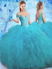  Off the Shoulder Sleeveless Beading and Ruffles Lace Up Quinceanera Dresses