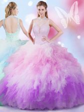  Multi-color Ball Gowns Beading and Ruffles Quinceanera Dress Lace Up Tulle Sleeveless Floor Length