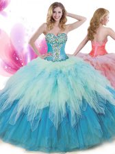 Luxury Sleeveless Beading and Ruffles Lace Up Quinceanera Gown