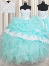  Ruffled Floor Length Baby Blue Sweet 16 Dresses Sweetheart Sleeveless Lace Up