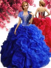Pretty Floor Length Royal Blue Vestidos de Quinceanera Sweetheart Sleeveless Lace Up