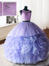 Scoop Sleeveless Brush Train Beading and Lace and Ruffles Zipper 15th Birthday Dress