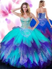 Artistic Tulle Sweetheart Sleeveless Lace Up Beading and Ruffles Sweet 16 Dresses in Multi-color
