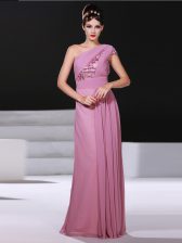 Flare Lilac Prom Gown Prom and Party with Ruching One Shoulder Sleeveless Criss Cross