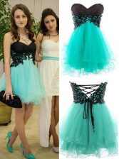  Mini Length Turquoise Prom Evening Gown Sweetheart Sleeveless Zipper