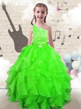  Kids Formal Wear Party and Wedding Party with Beading and Ruffles One Shoulder Sleeveless Lace Up