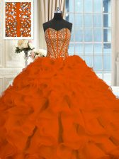 Designer With Train Red Quinceanera Dresses Sweetheart Sleeveless Brush Train Lace Up