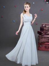  Square Ruching Quinceanera Dama Dress Grey Zipper Sleeveless Floor Length
