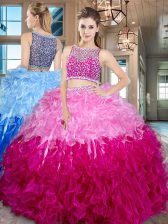  Organza Sleeveless Floor Length 15th Birthday Dress and Beading and Ruffles