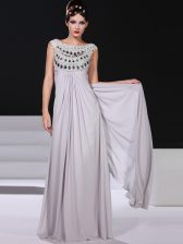  Silver Sleeveless Chiffon Side Zipper Prom Dresses for Prom and Party