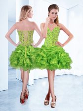 Excellent Sleeveless Mini Length Beading and Ruffles Lace Up Evening Dress
