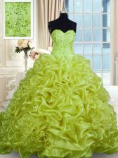 Artistic Sleeveless Sweep Train Lace Up With Train Beading and Pick Ups Sweet 16 Dress