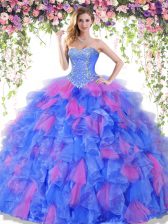  Multi-color Sweetheart Neckline Beading and Ruffles Sweet 16 Quinceanera Dress Sleeveless Lace Up