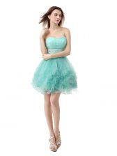  Turquoise Zipper Beading and Ruffled Layers Sleeveless Mini Length
