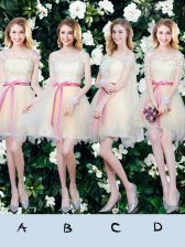  Scoop Tulle Sleeveless Mini Length Damas Dress and Lace and Appliques and Ruffles and Bowknot